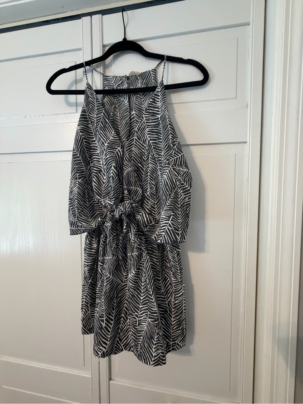 Women's Black and White Leaf Print Halter Romper